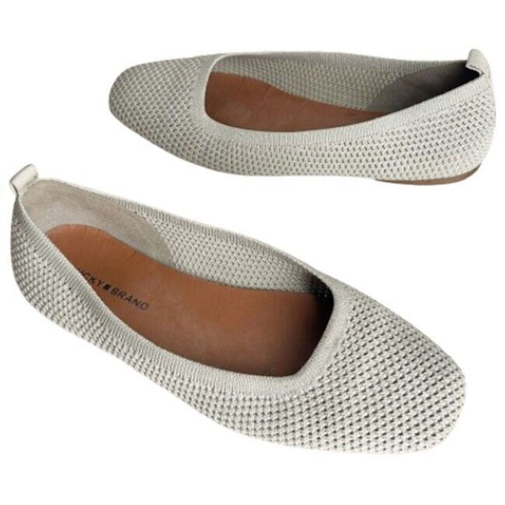 Lucky Brand Shoes Ballet Flats Size 7 Metallic Knit Square Toe Ivory Cream